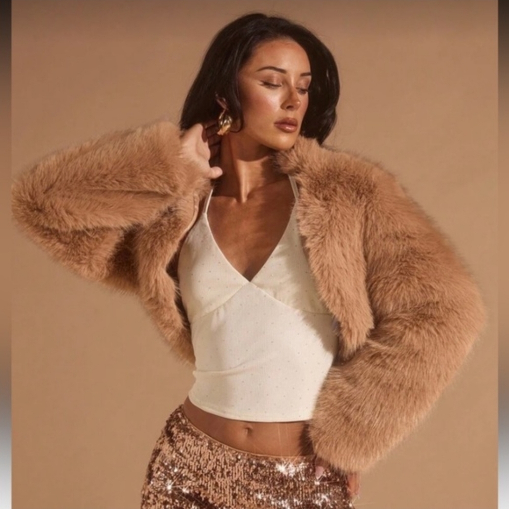 Women's Tan Faux Fur Jacket - Picture 1 of 8